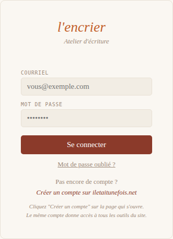 Écran de connexion — courriel et mot de passe